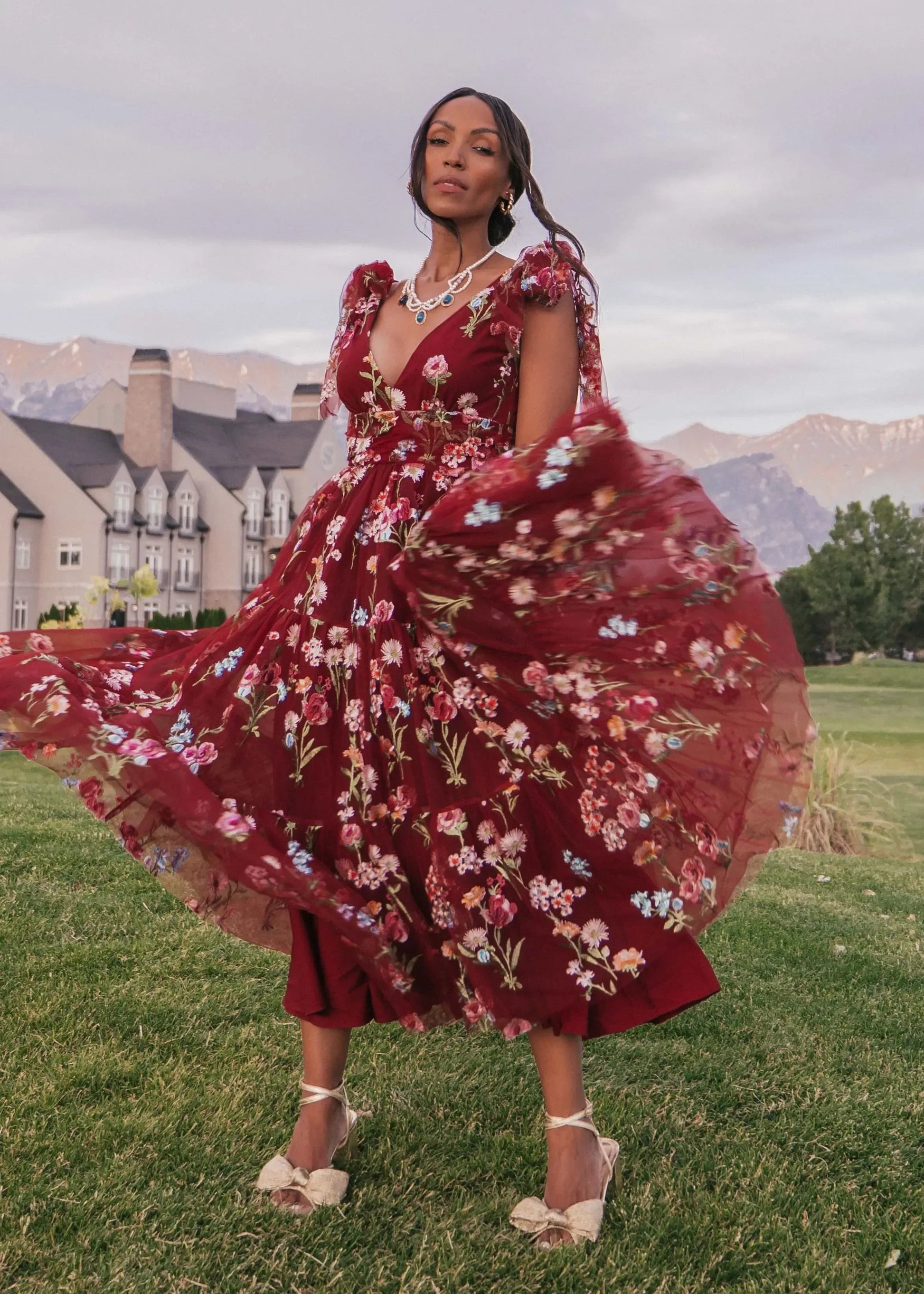 Margaret Floral Midi Dress Red JessaKae
