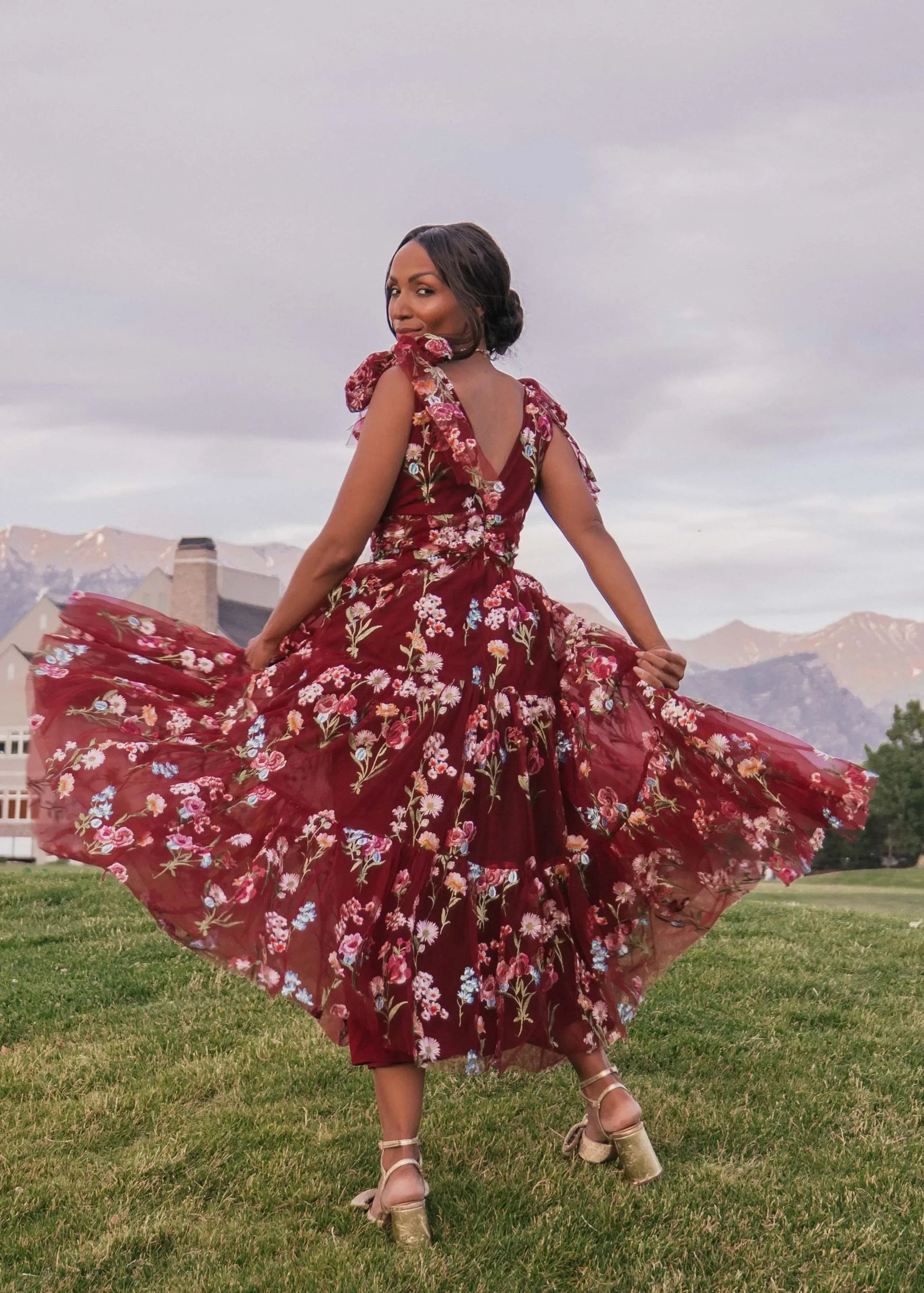 Margaret Floral Midi Dress Red JessaKae