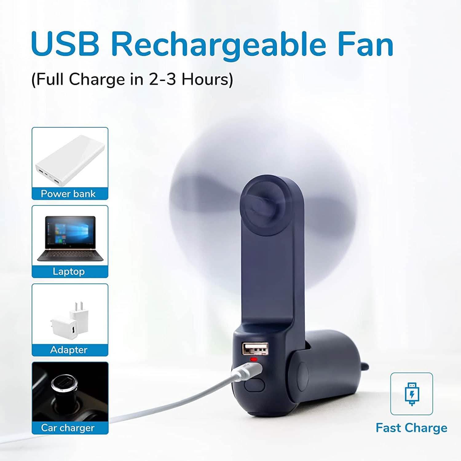 JISULIFE 3-in-1 Portable Small Pocket Fan with Power Bank DailySale