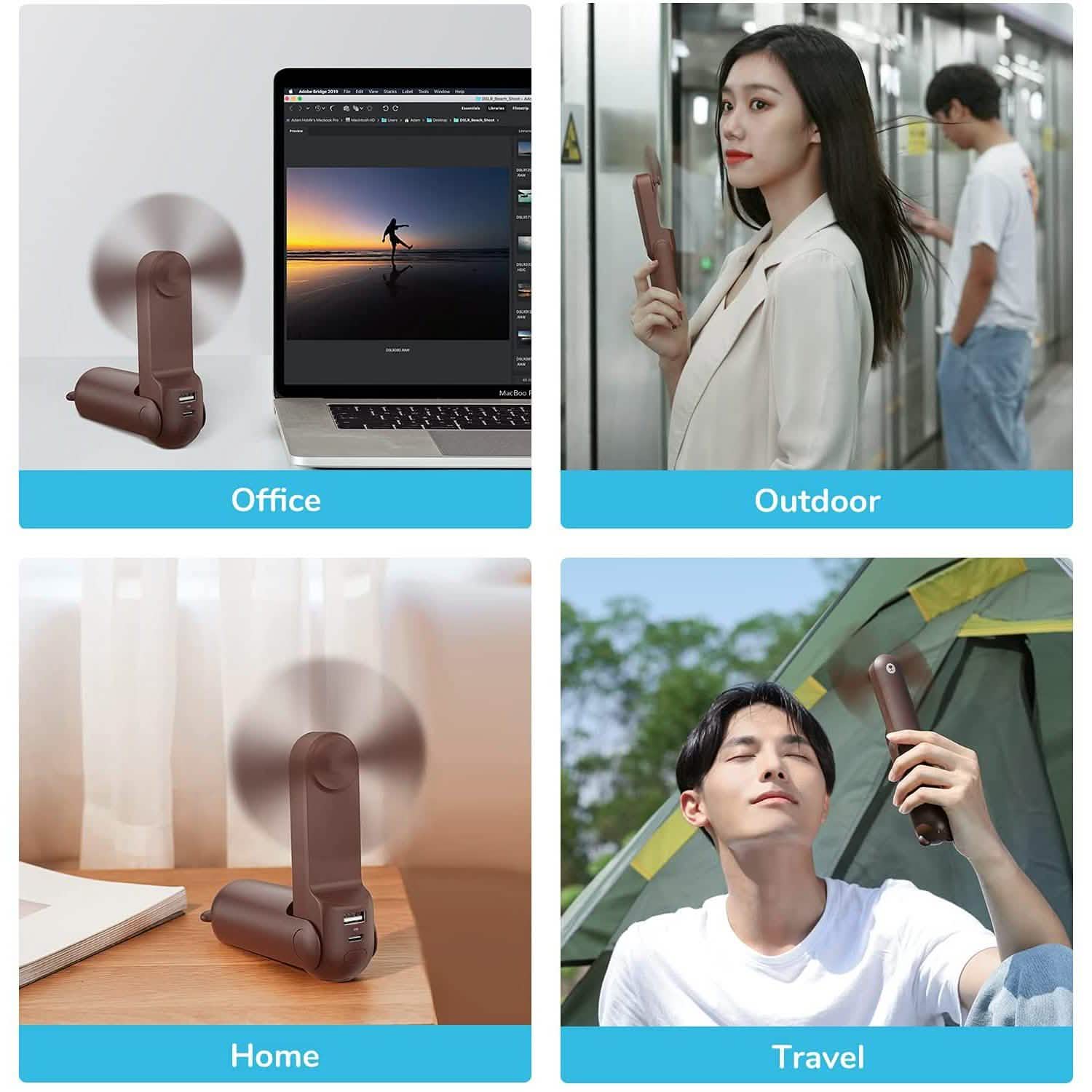 JISULIFE 3-in-1 Portable Small Pocket Fan with Power Bank DailySale
