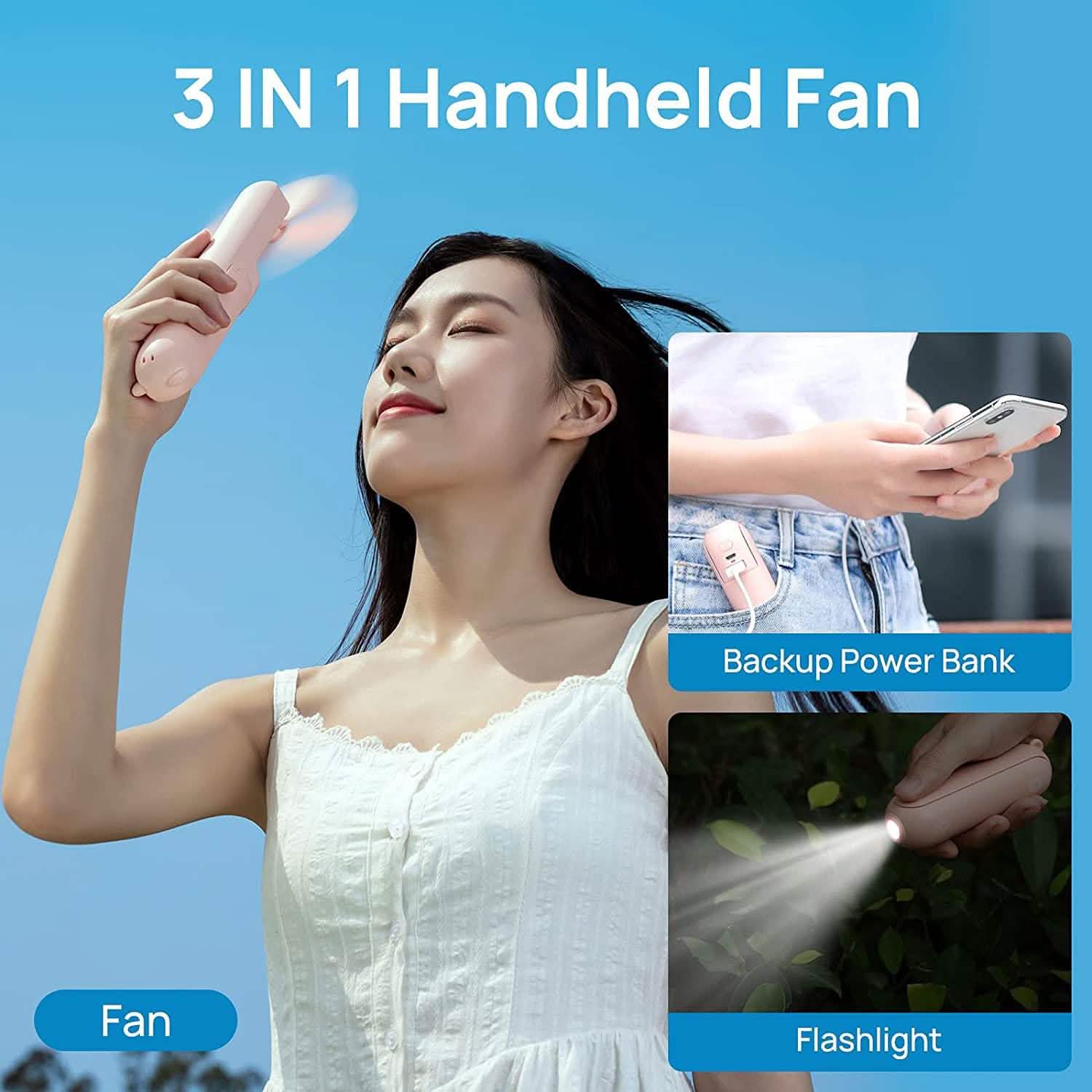 JISULIFE 3-in-1 Portable Small Pocket Fan with Power Bank DailySale