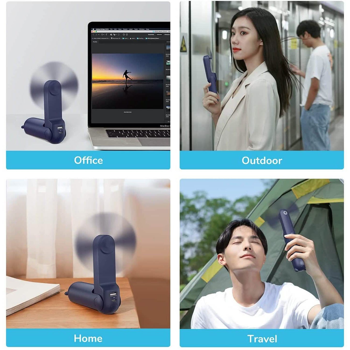 JISULIFE 3-in-1 Portable Small Pocket Fan with Power Bank DailySale
