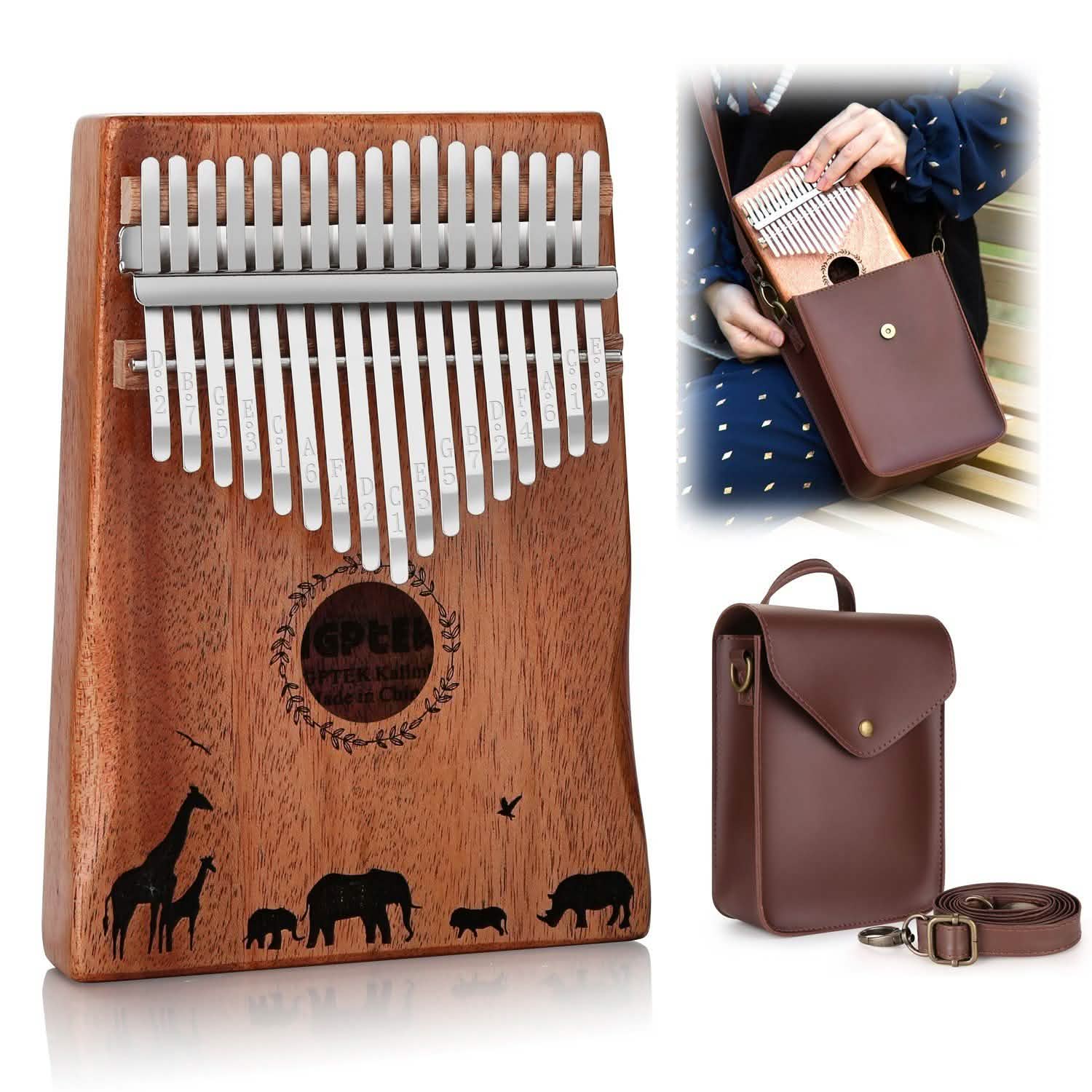 Kalimba 17 Keys Thumb Piano with Tuning Hammer and Bag DailySale