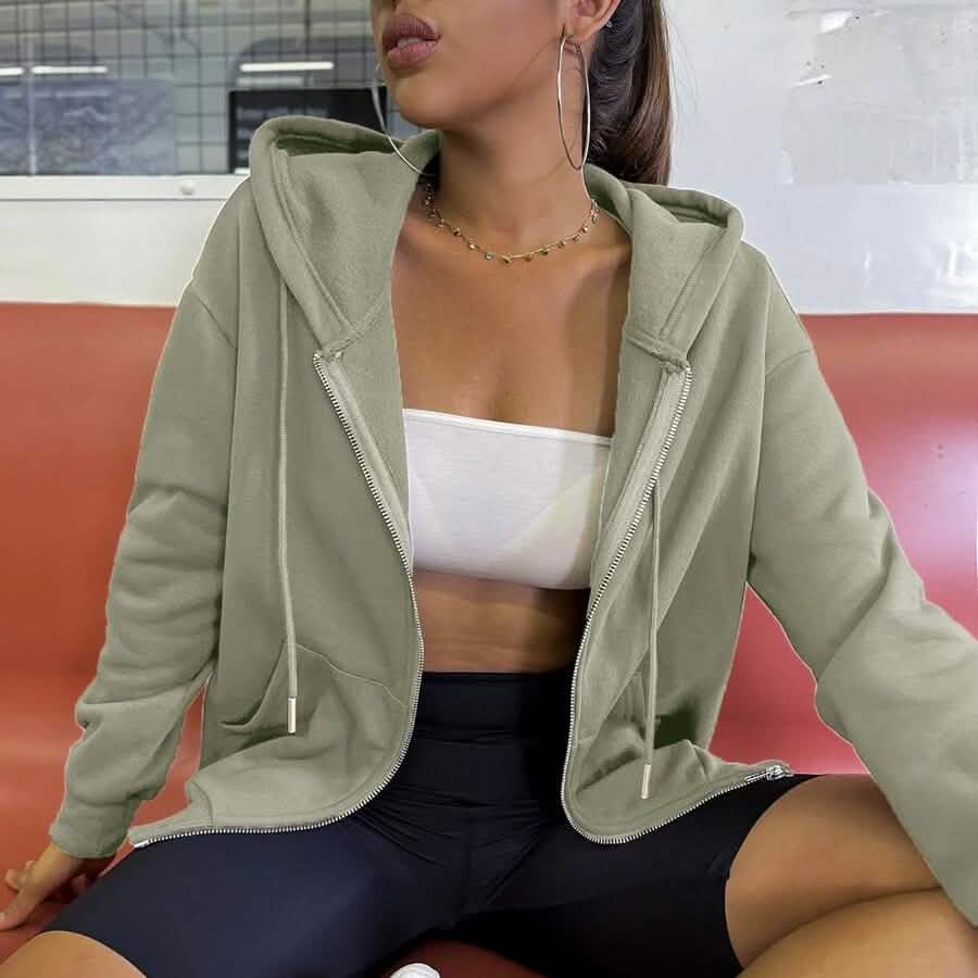 Kangaroo Pocket Drop Shoulder Zip-up Hooded Sweatshirt DailySale