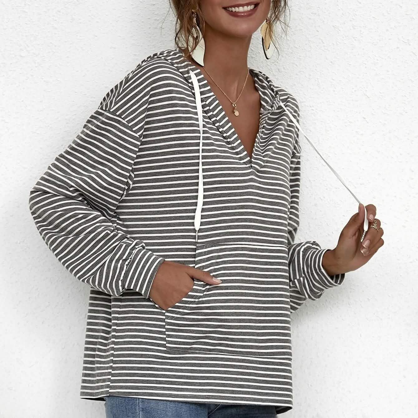 Kangaroo Pocket Striped Drawstring Hoodie DailySale