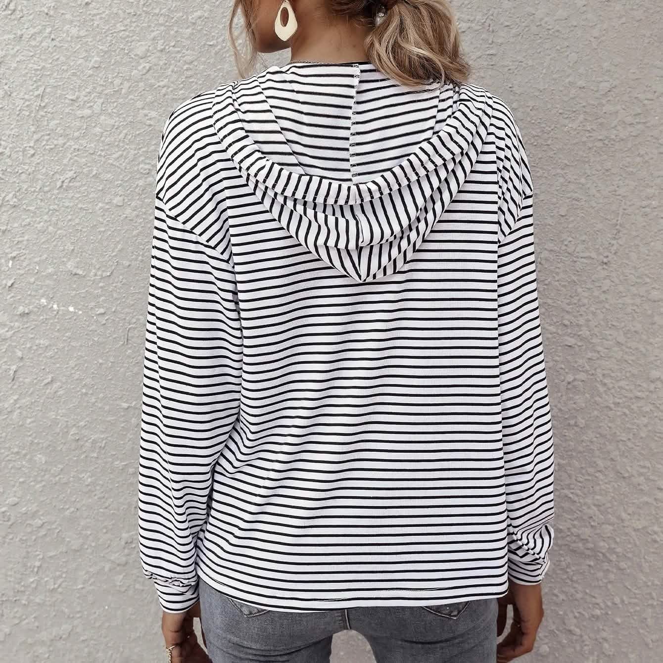 Kangaroo Pocket Striped Drawstring Hoodie DailySale