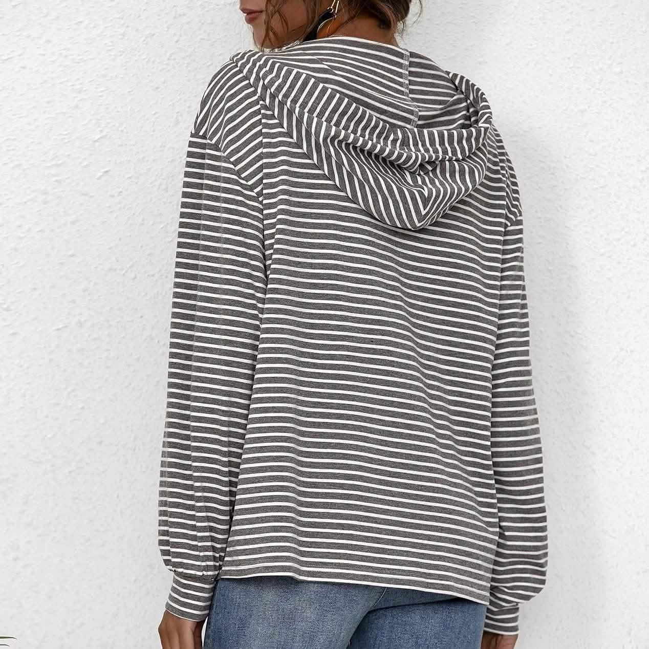 Kangaroo Pocket Striped Drawstring Hoodie DailySale