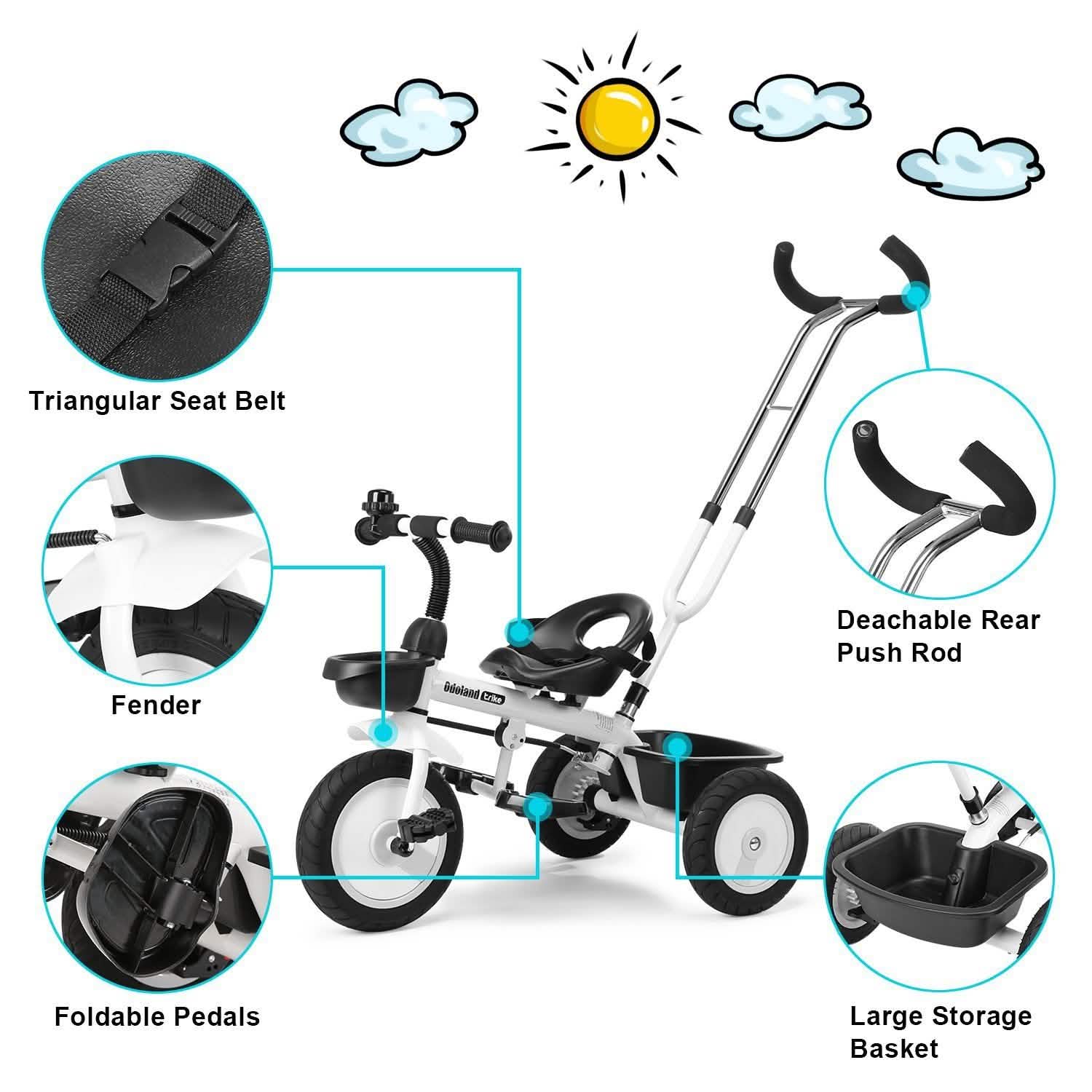 Kid Tricycle Stroller With Retractable Push Handle DailySale