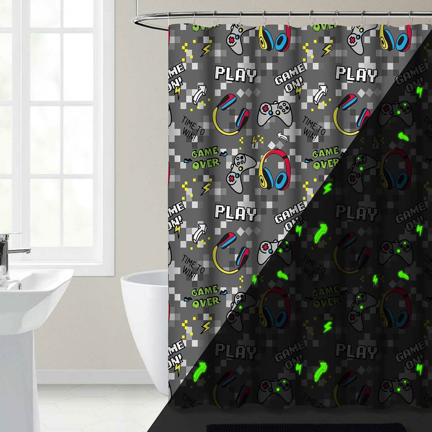 Kidz Mix Game on Glow-in-the-Dark Shower Curtain DailySale