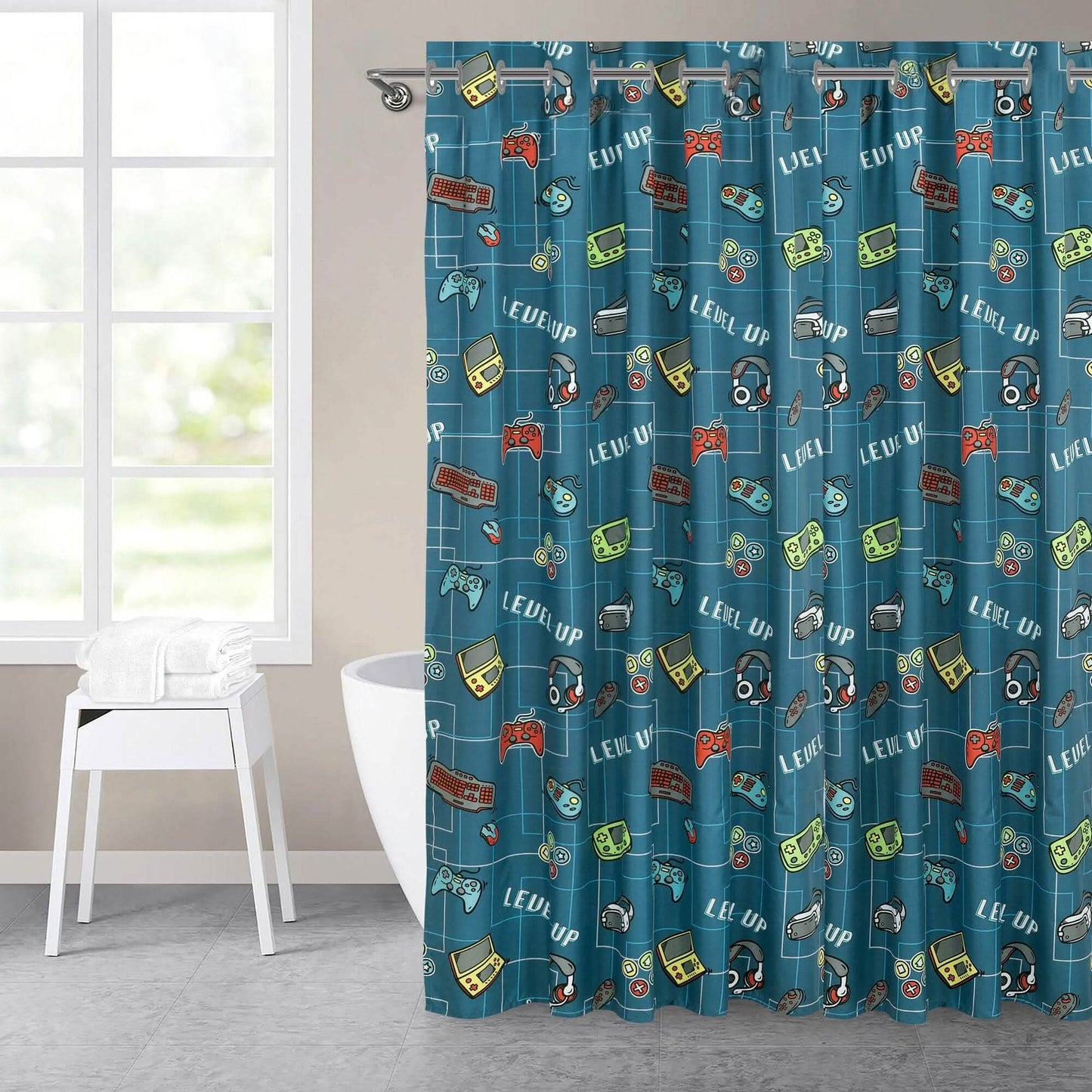 Kidz Mix Level Up Glow-in-the-Dark Shower Curtain DailySale