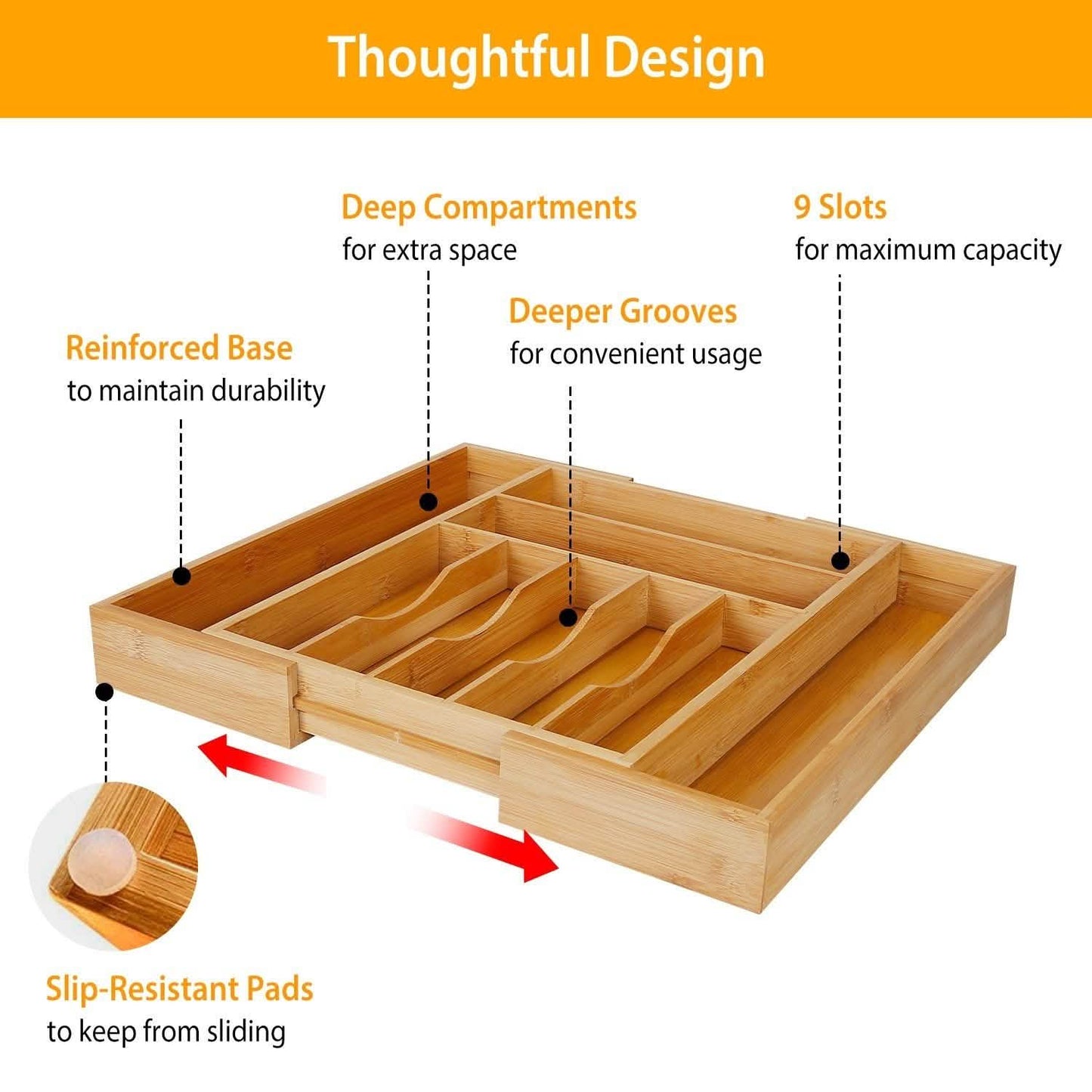 Kitchen Bamboo Expandable Cutlery Utensil Drawer Organizer DailySale