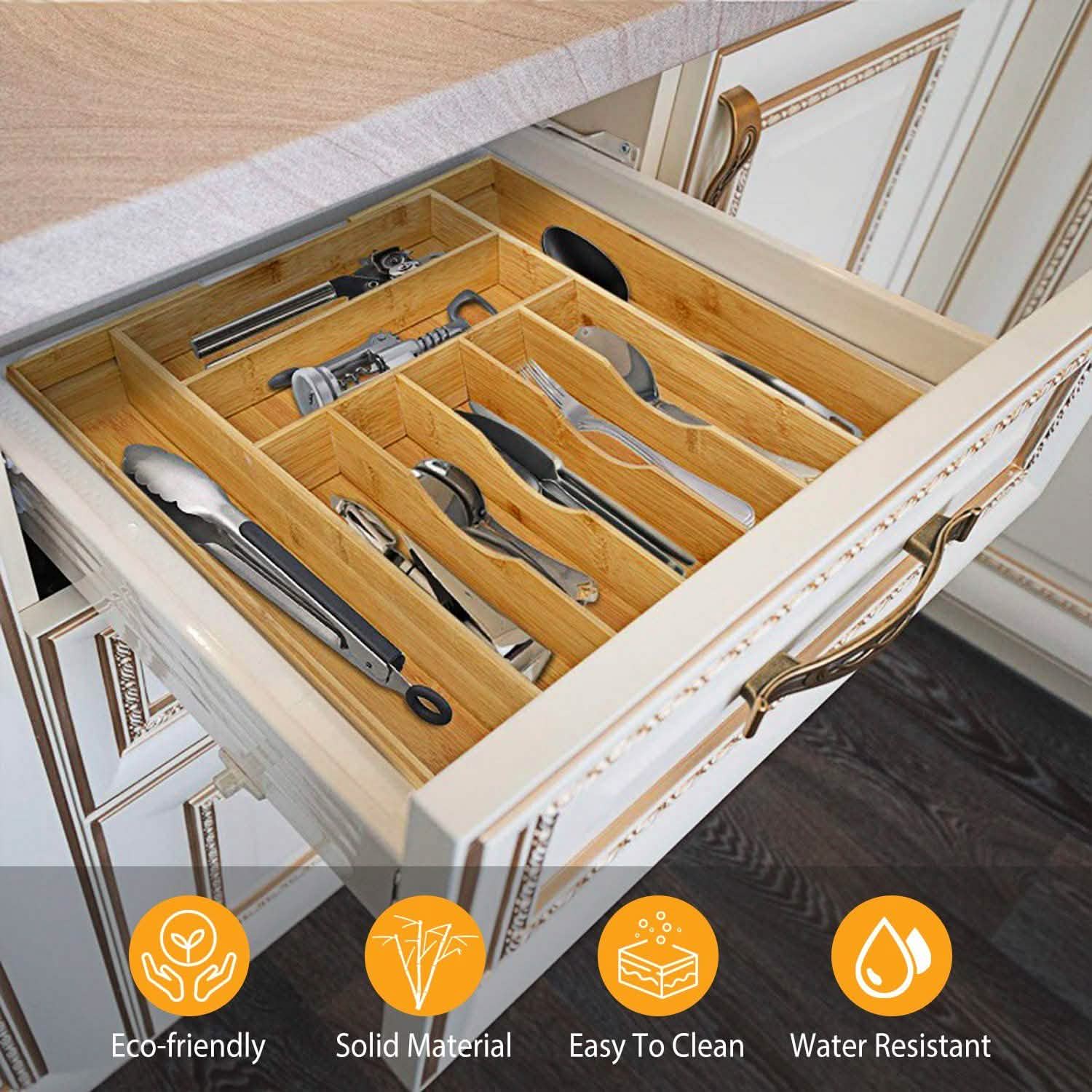 Kitchen Bamboo Expandable Cutlery Utensil Drawer Organizer DailySale