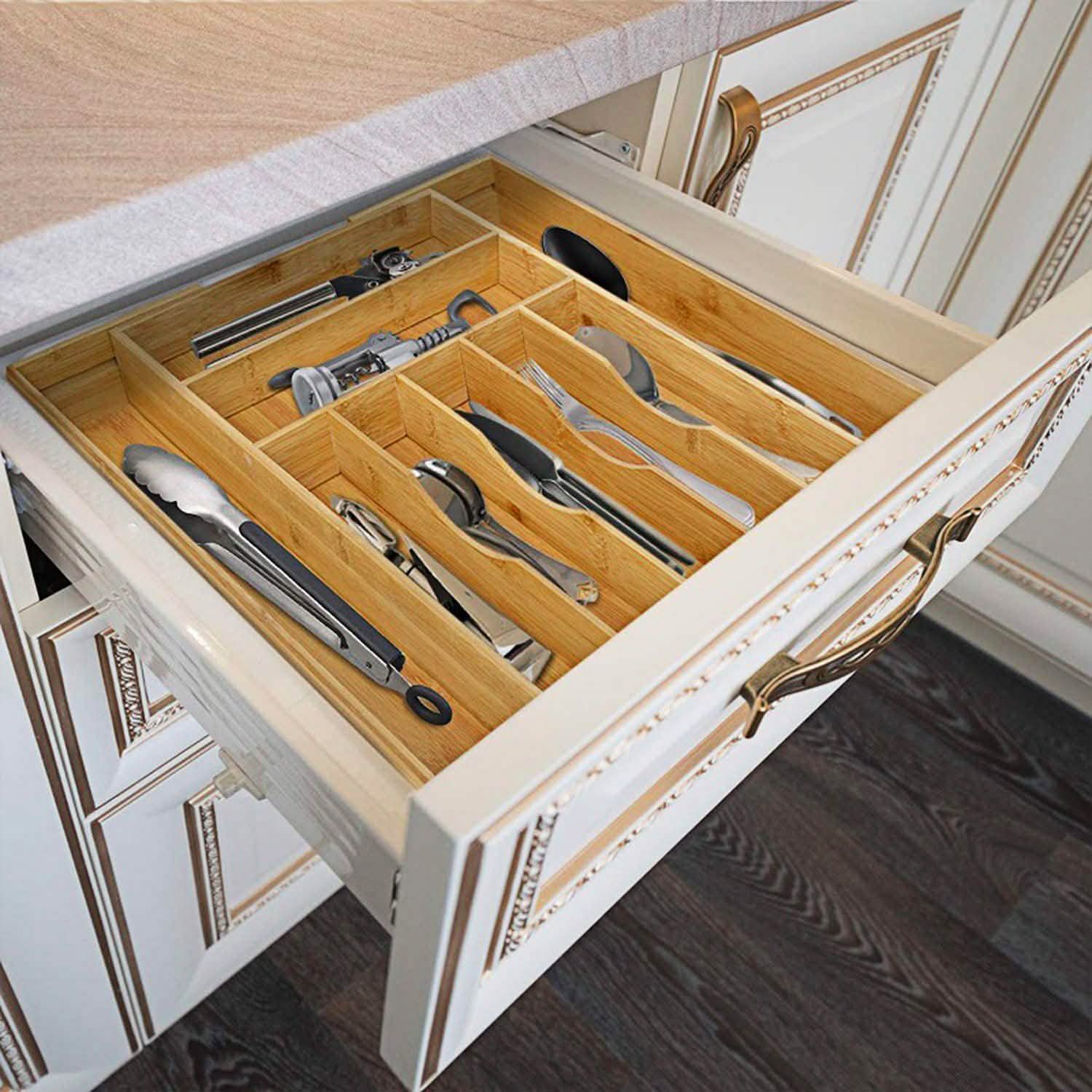 Kitchen Bamboo Expandable Cutlery Utensil Drawer Organizer DailySale