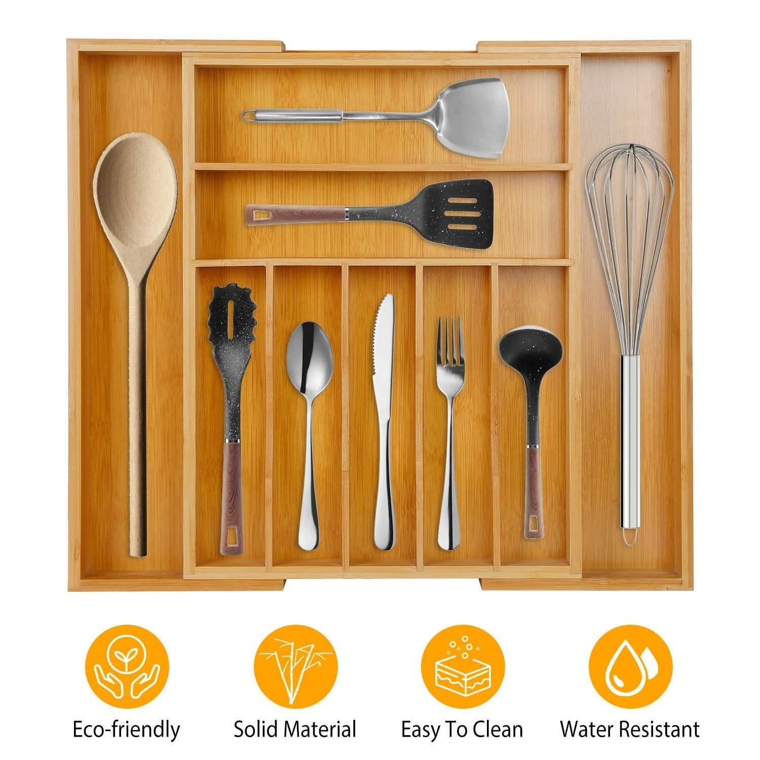 Kitchen Bamboo Expandable Cutlery Utensil Drawer Organizer DailySale