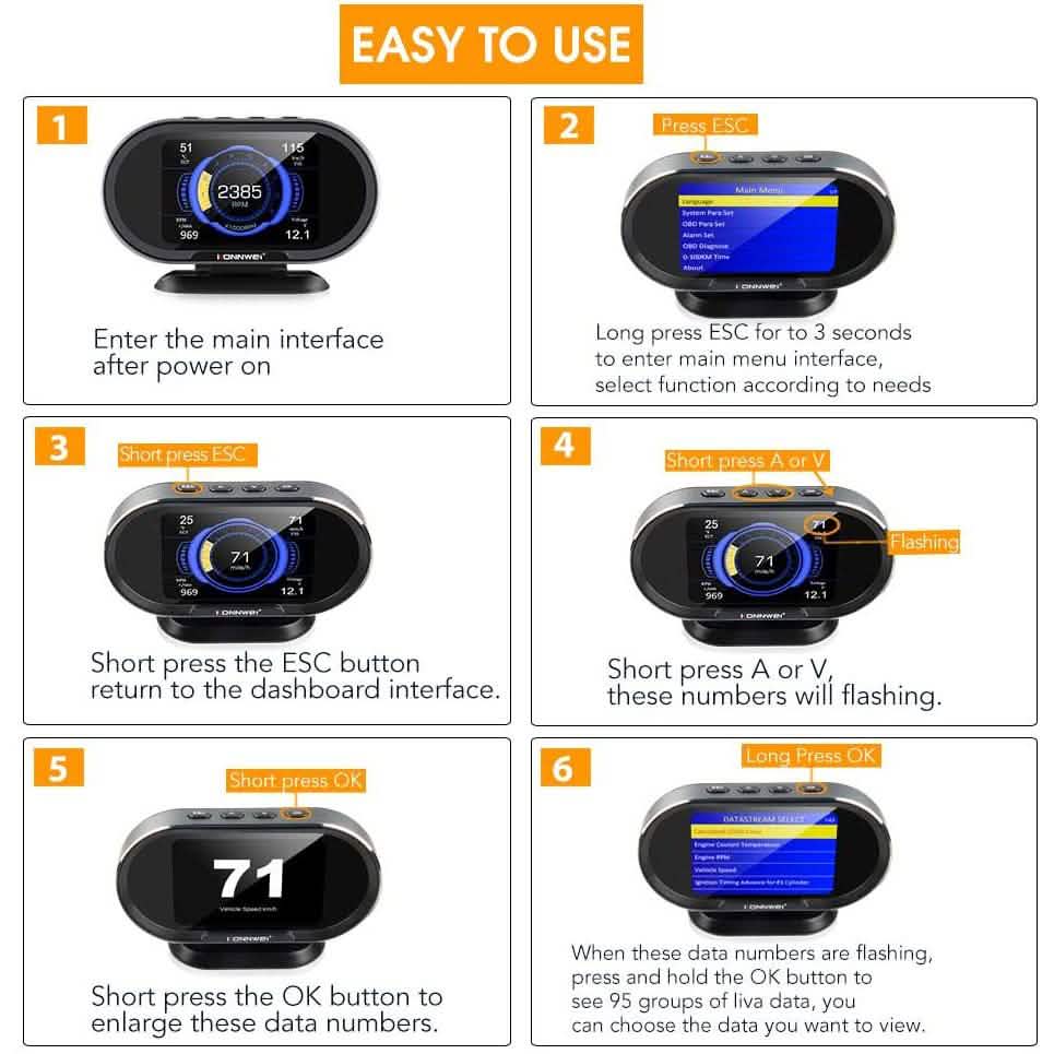 KONNWEI KW206 Car OBD2 HUD Digital Meter RPM Gauge DailySale