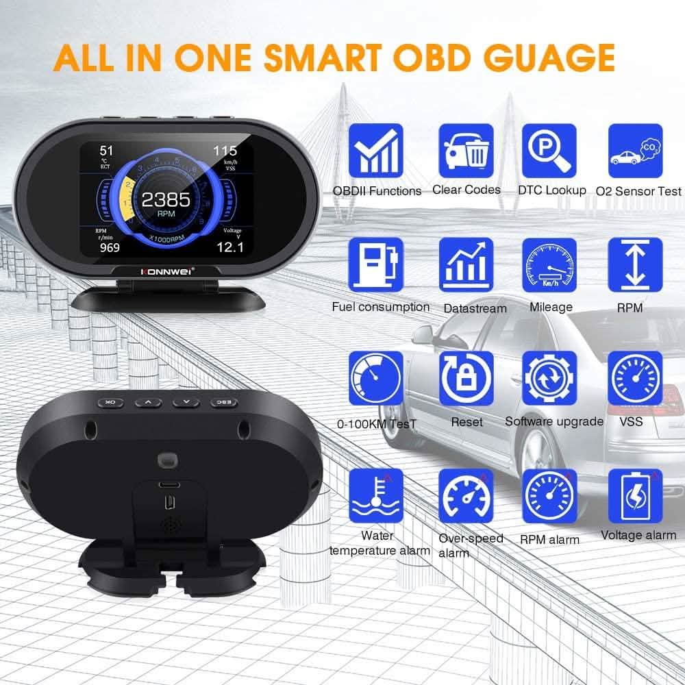 KONNWEI KW206 Car OBD2 HUD Digital Meter RPM Gauge DailySale