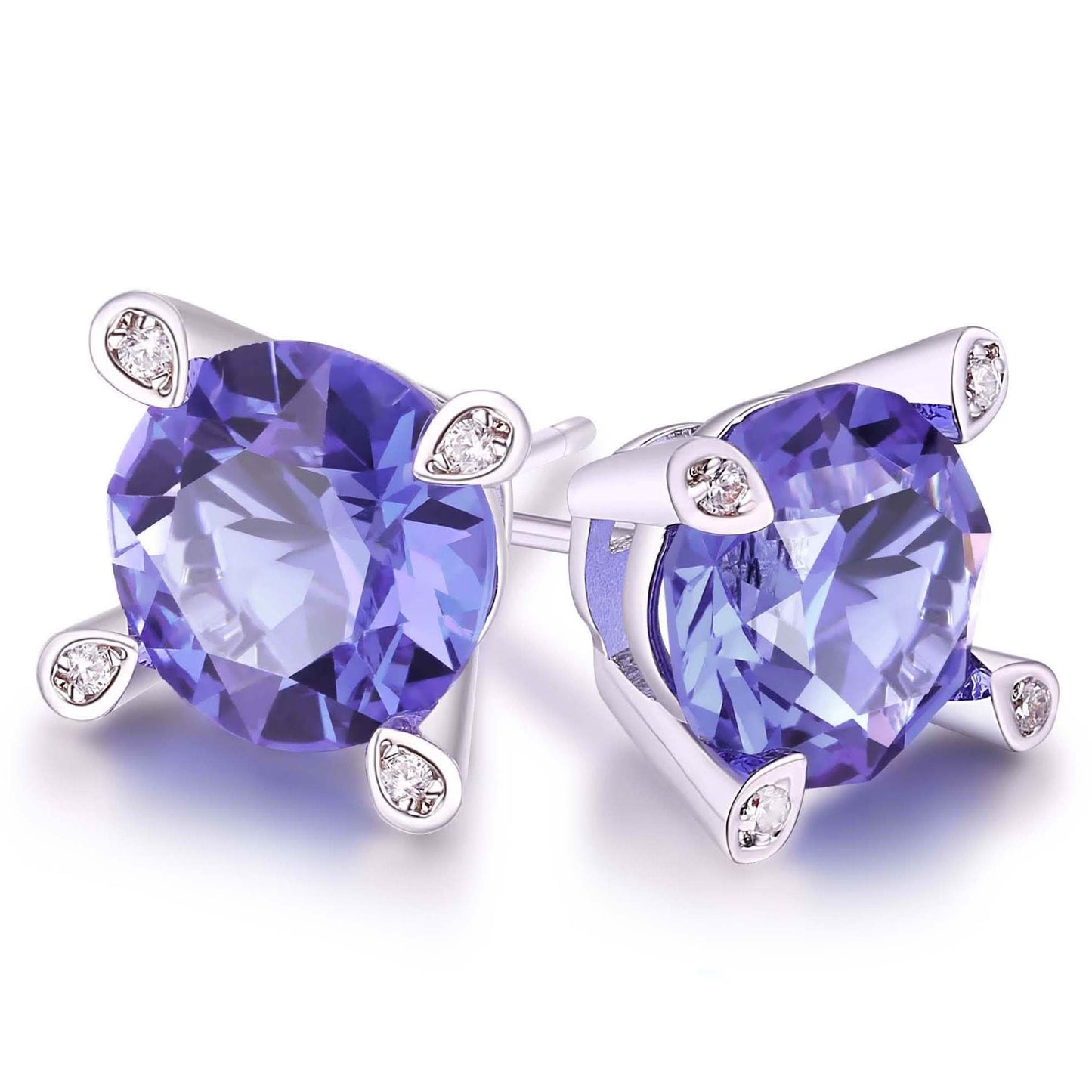 Lab Created Tanzanite Stud Earring in 18K White Gold Plating DailySale