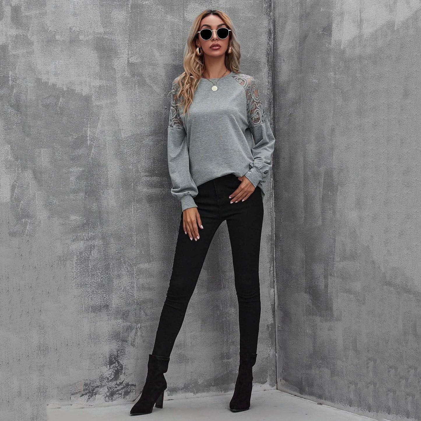 Lace Insert Raglan Sleeve Pullover DailySale