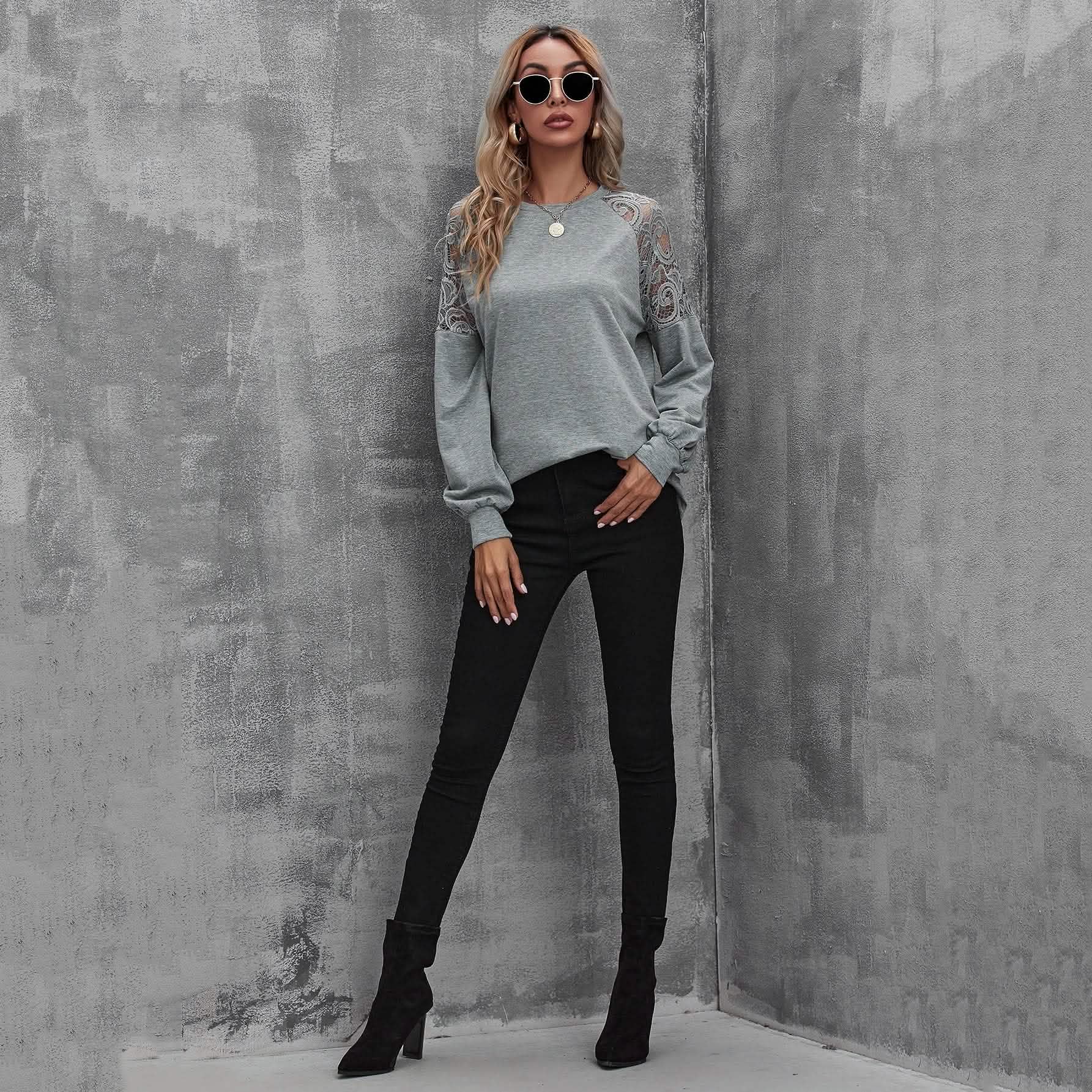 Lace Insert Raglan Sleeve Pullover DailySale