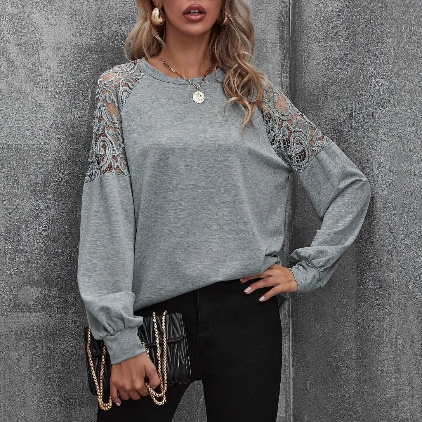 Lace Insert Raglan Sleeve Pullover DailySale