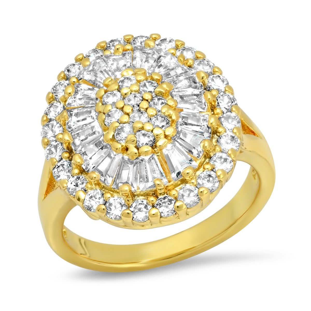 Ladies 18k Gold Plated Brass Oval Simulated Round/Baguettes Diamond Ring DailySale