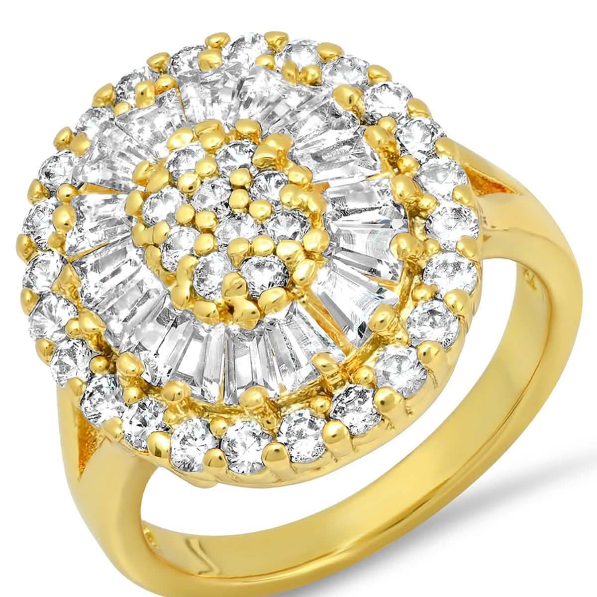Ladies 18k Gold Plated Brass Oval Simulated Round/Baguettes Diamond Ring DailySale