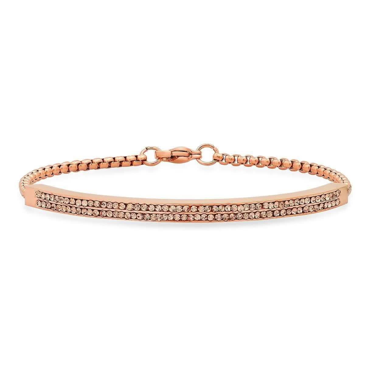 Ladies 18K Rose Gold Plated Stainless Steel Simulated Diamond Channel Setting Bracelet DailySale