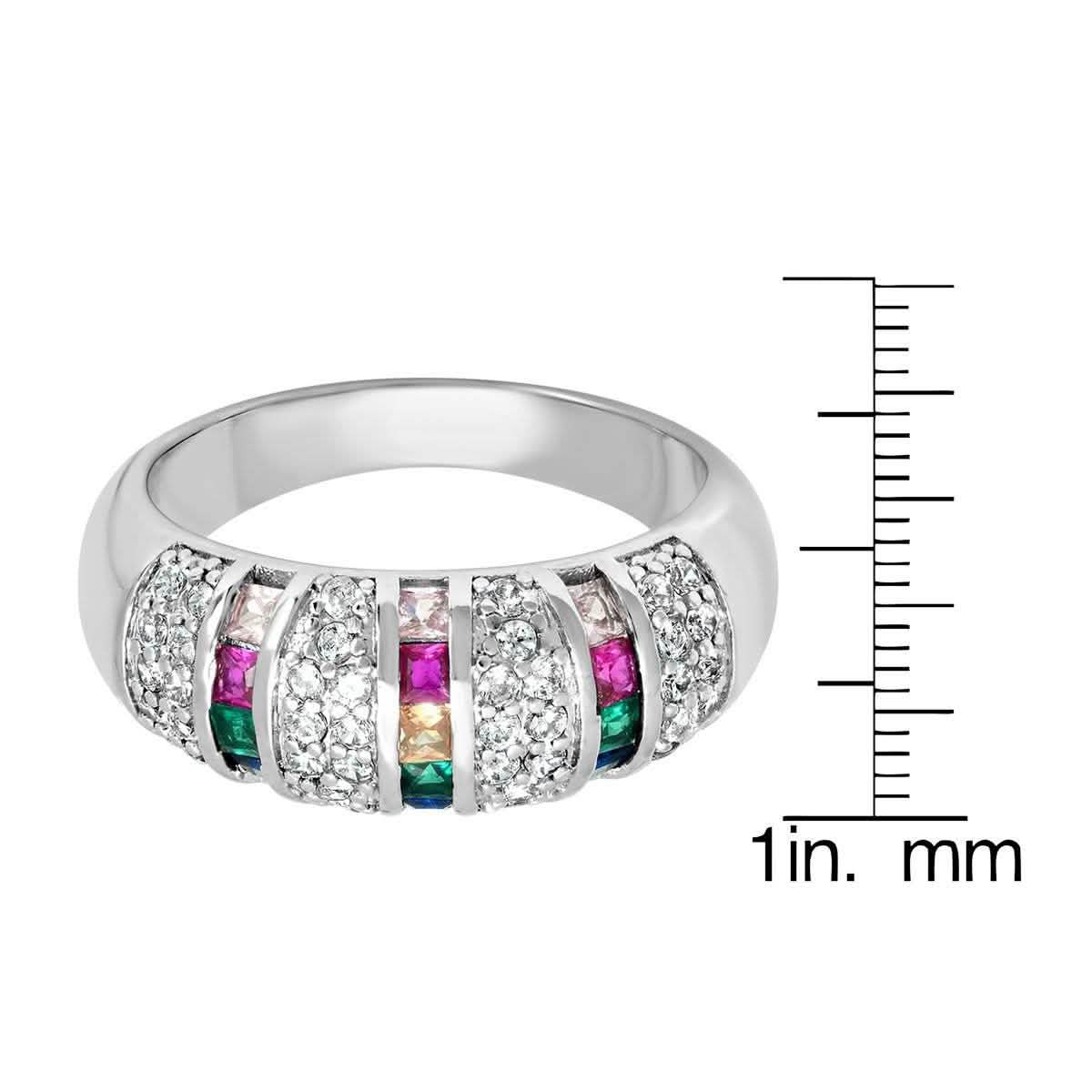 Ladies 18K White Gold Plated Brass Simulated Multi Colored Diamond Ring DailySale