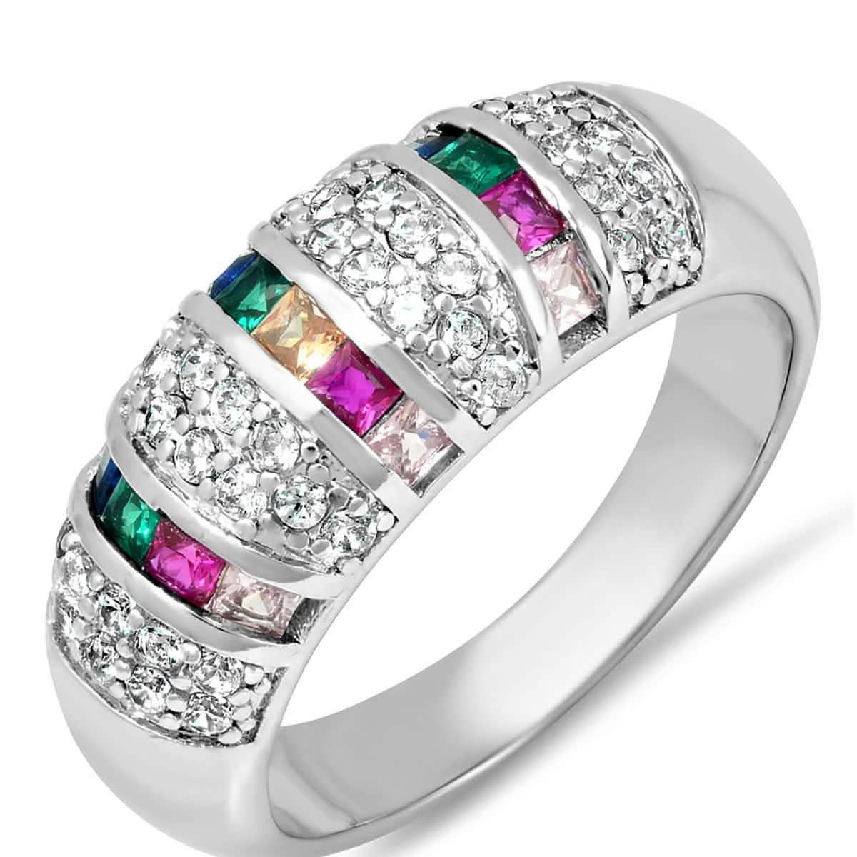 Ladies 18K White Gold Plated Brass Simulated Multi Colored Diamond Ring DailySale