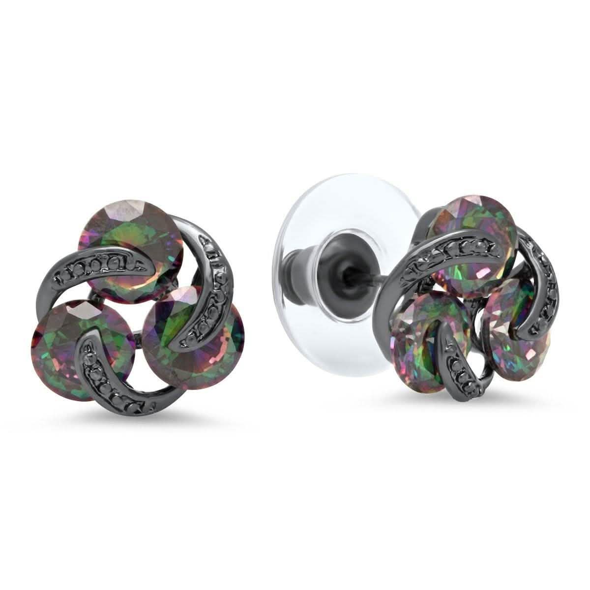 Ladies Black Ip Brass Rainbow Simulated Diamond Cluster Stud Earrings DailySale