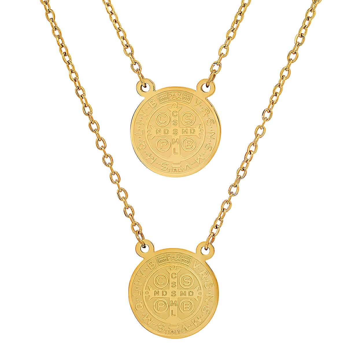 Ladies St. Benedict Double Circle Laser Engraved Scapular Religious Necklace DailySale