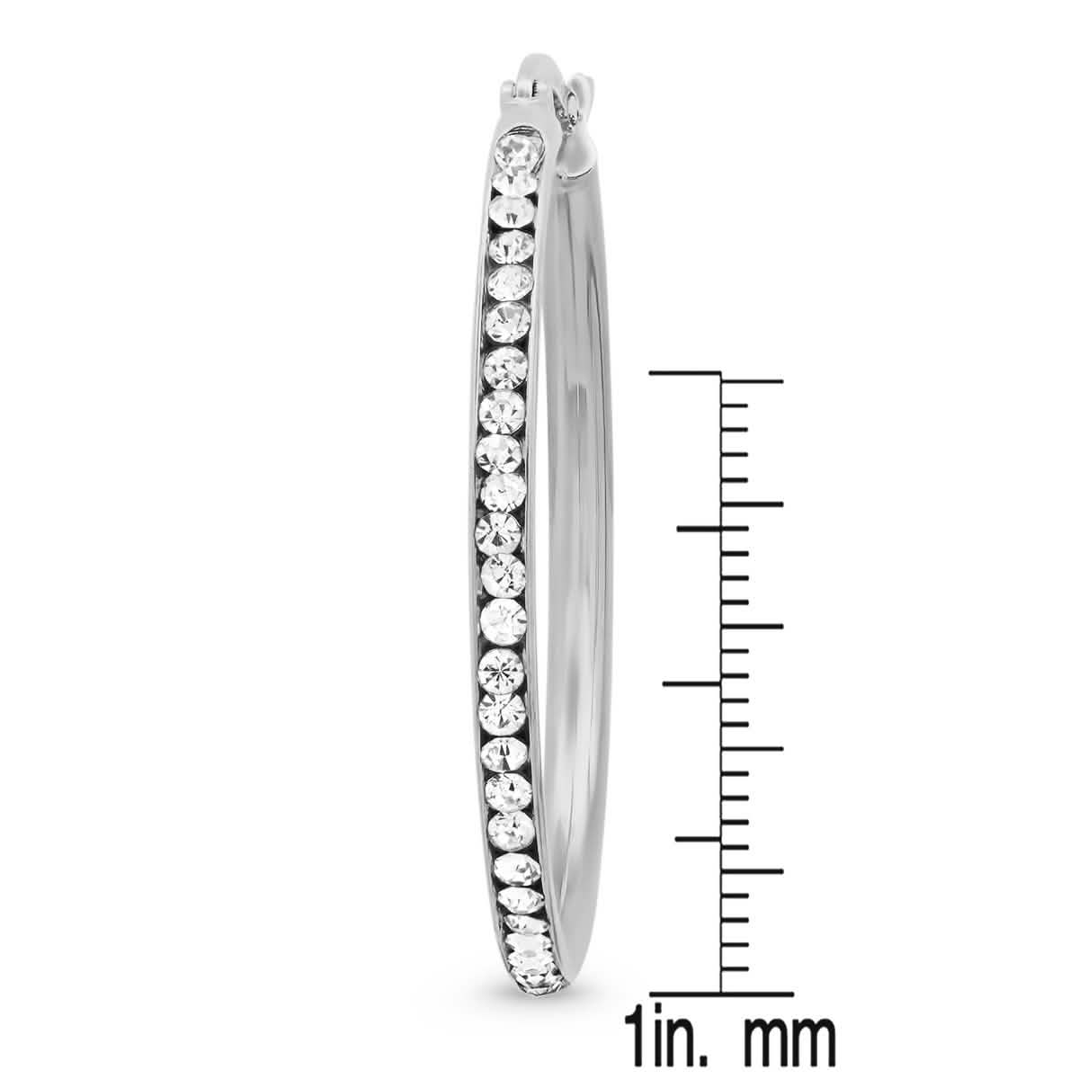 Ladies Stainless Steel And Simulated Diamonds Hoop Earrings DailySale