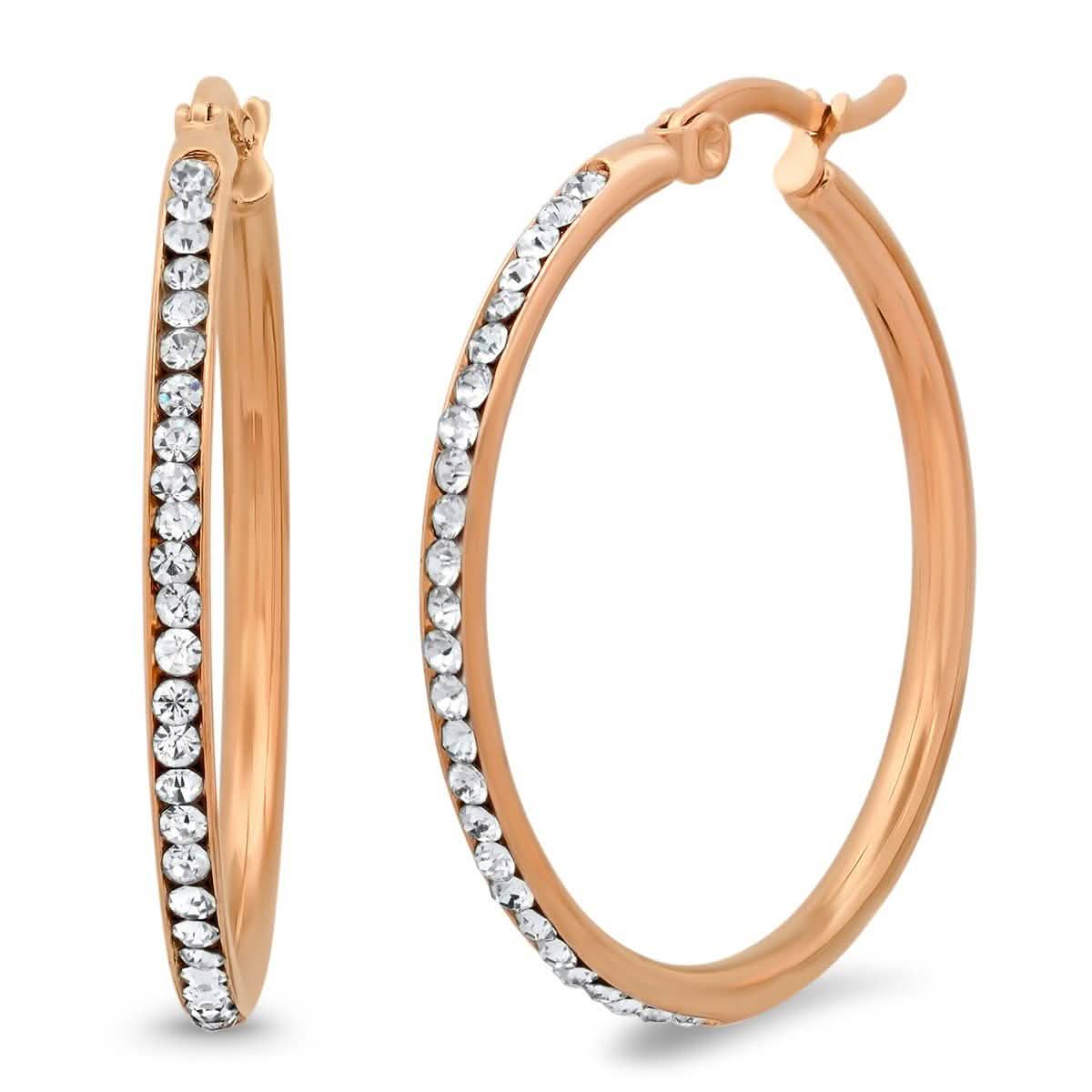 Ladies Stainless Steel And Simulated Diamonds Hoop Earrings DailySale