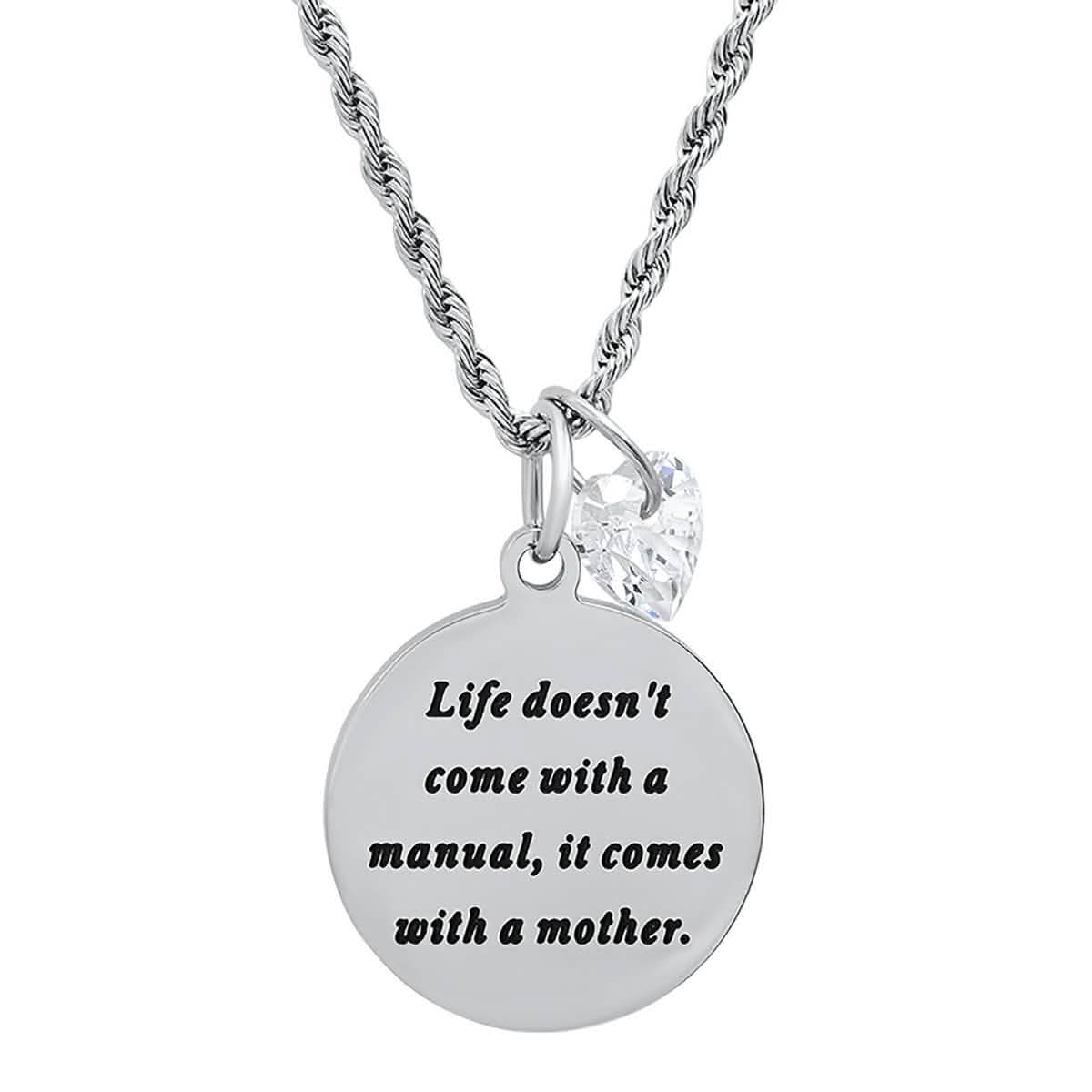 Ladies Stainless Steel Round Pendant Adorned with Heart Shape Swarovski Crystal Charm DailySale