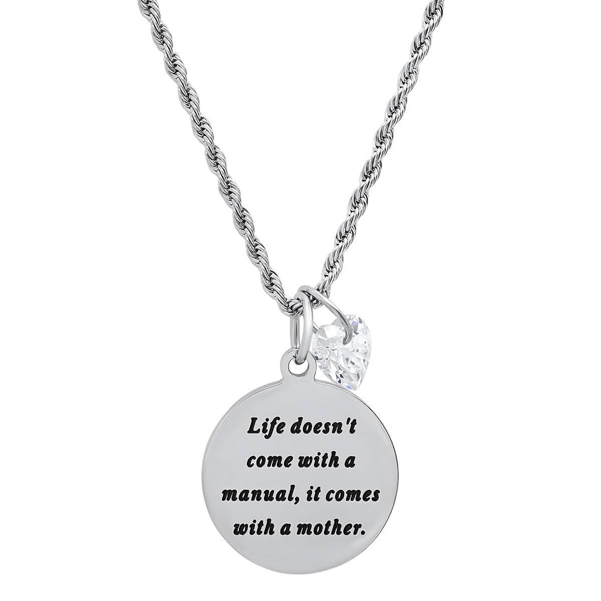 Ladies Stainless Steel Round Pendant Adorned with Heart Shape Swarovski Crystal Charm DailySale