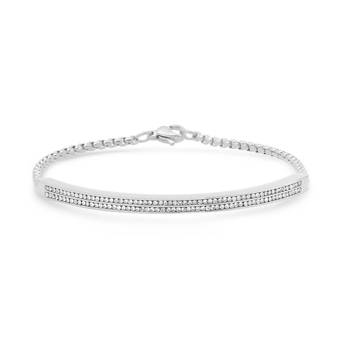 Ladies Stainless Steel Simulated Diamond Channel Setting Bracelet DailySale