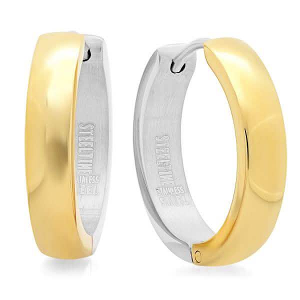Ladies Two Tone Stainless Steel and 18K Gold Plated Huggie Earrings DailySale