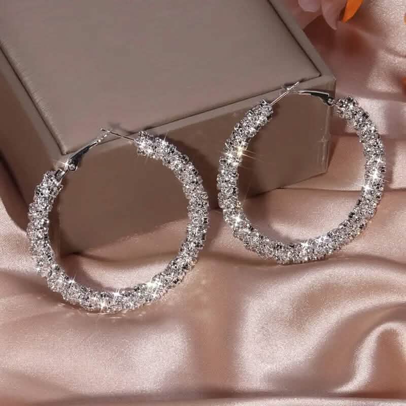 Large Full Rhinestone Silver Hoop Earrings DailySale