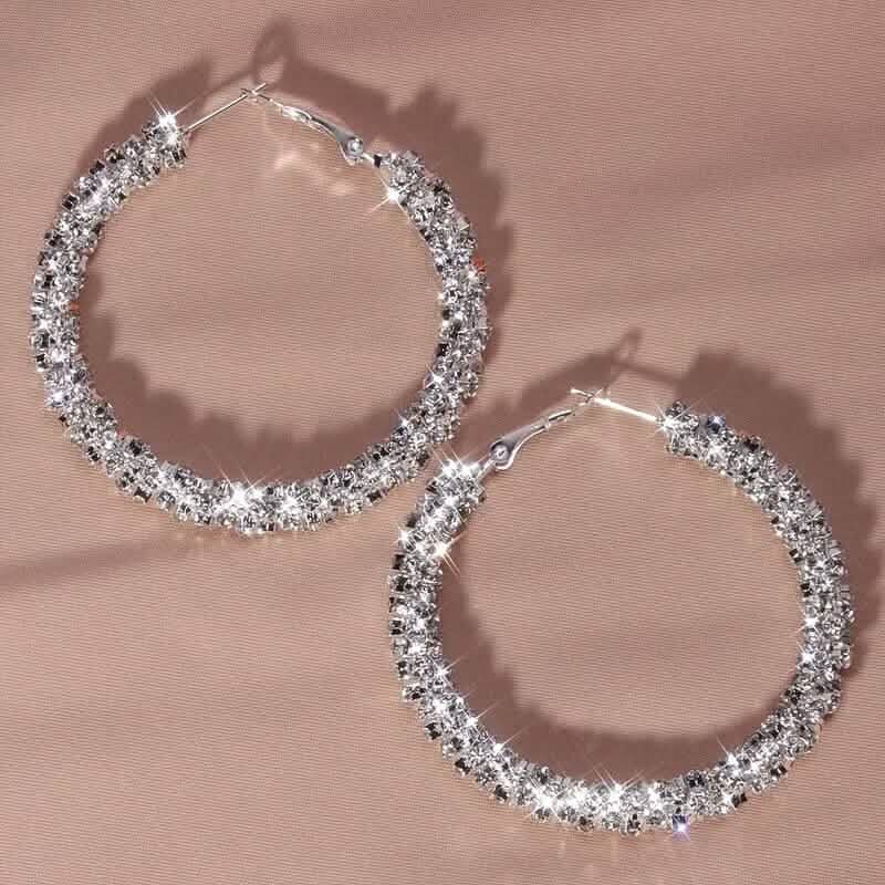 Large Full Rhinestone Silver Hoop Earrings DailySale