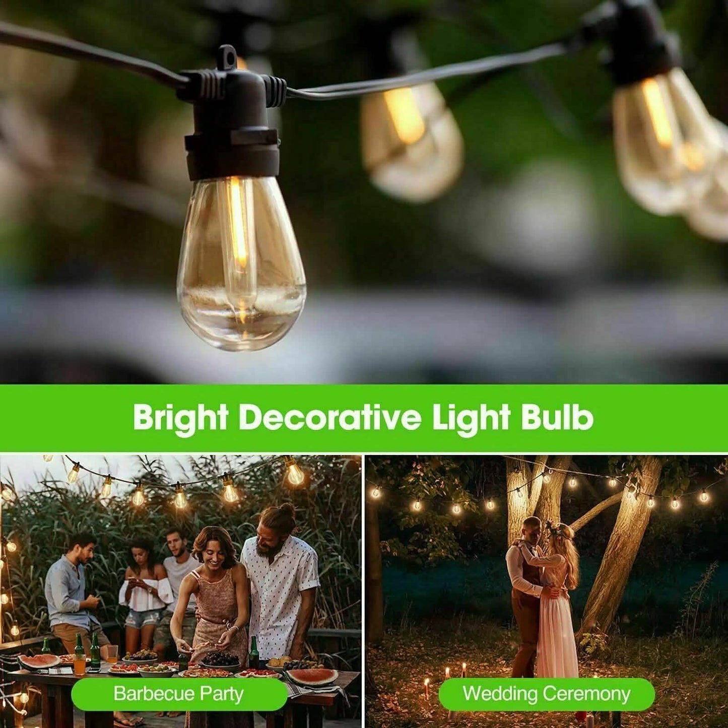 LED 15x S14 Bulbs Globe String Lights Commercial Grade Patio Outdoor Garden DailySale