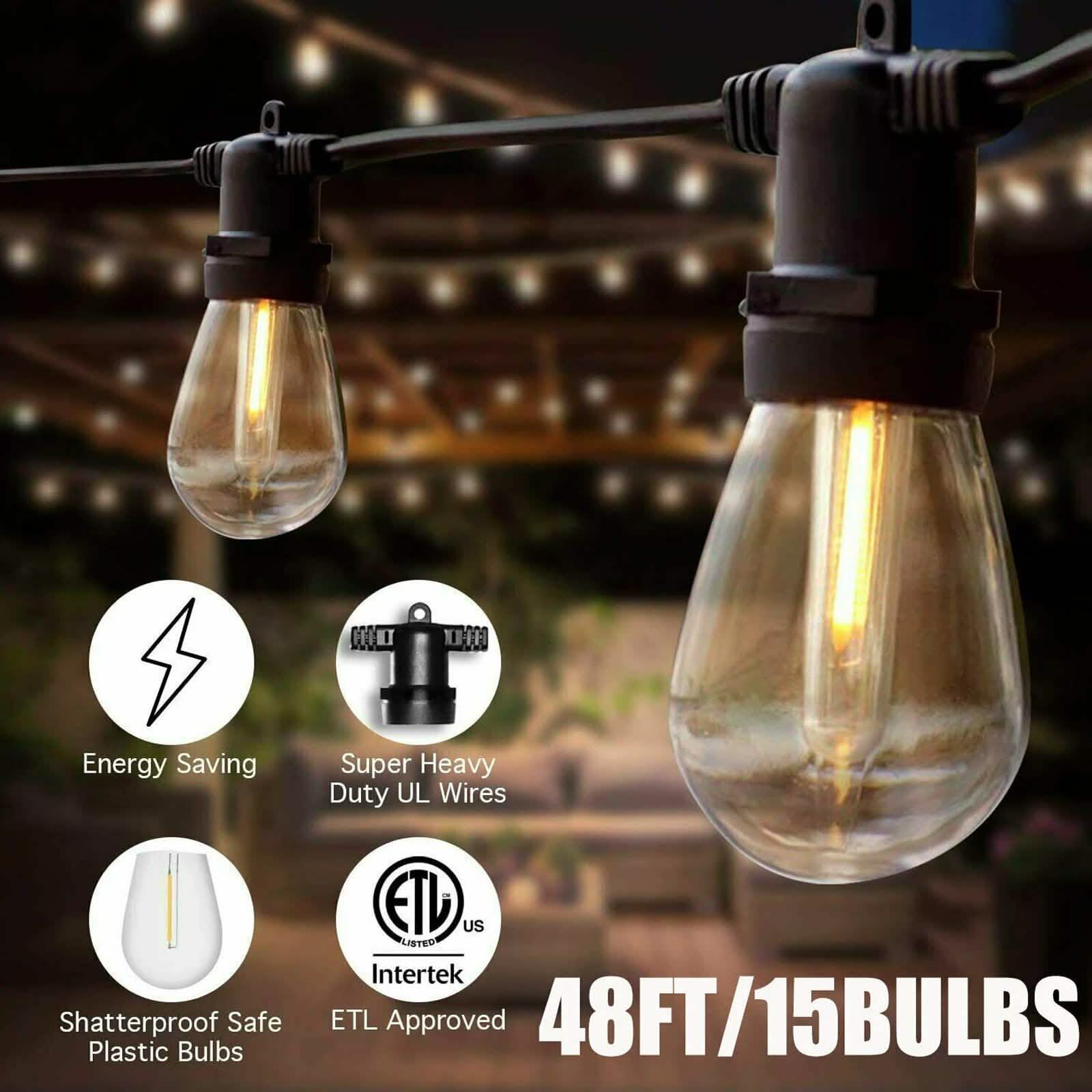 LED 15x S14 Bulbs Globe String Lights Commercial Grade Patio Outdoor Garden DailySale
