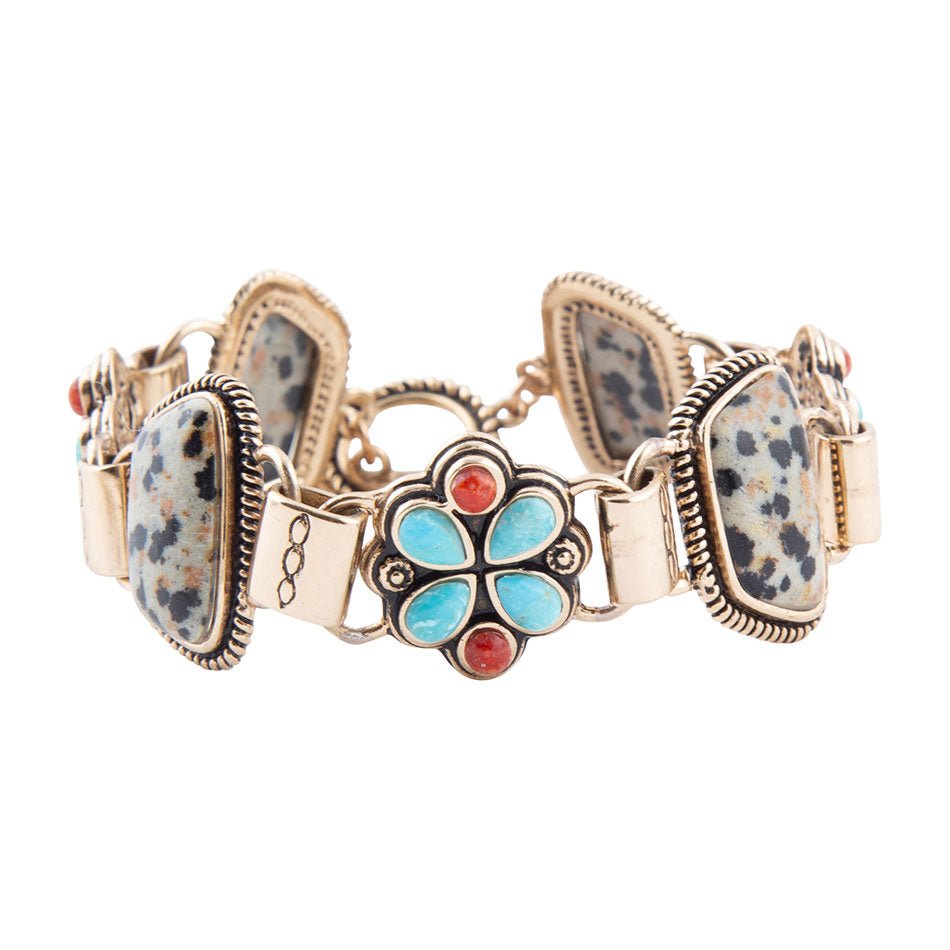 Legacy Blue Turquoise and Dalmatian Jasper Golden Bracelet Barse Jewelry