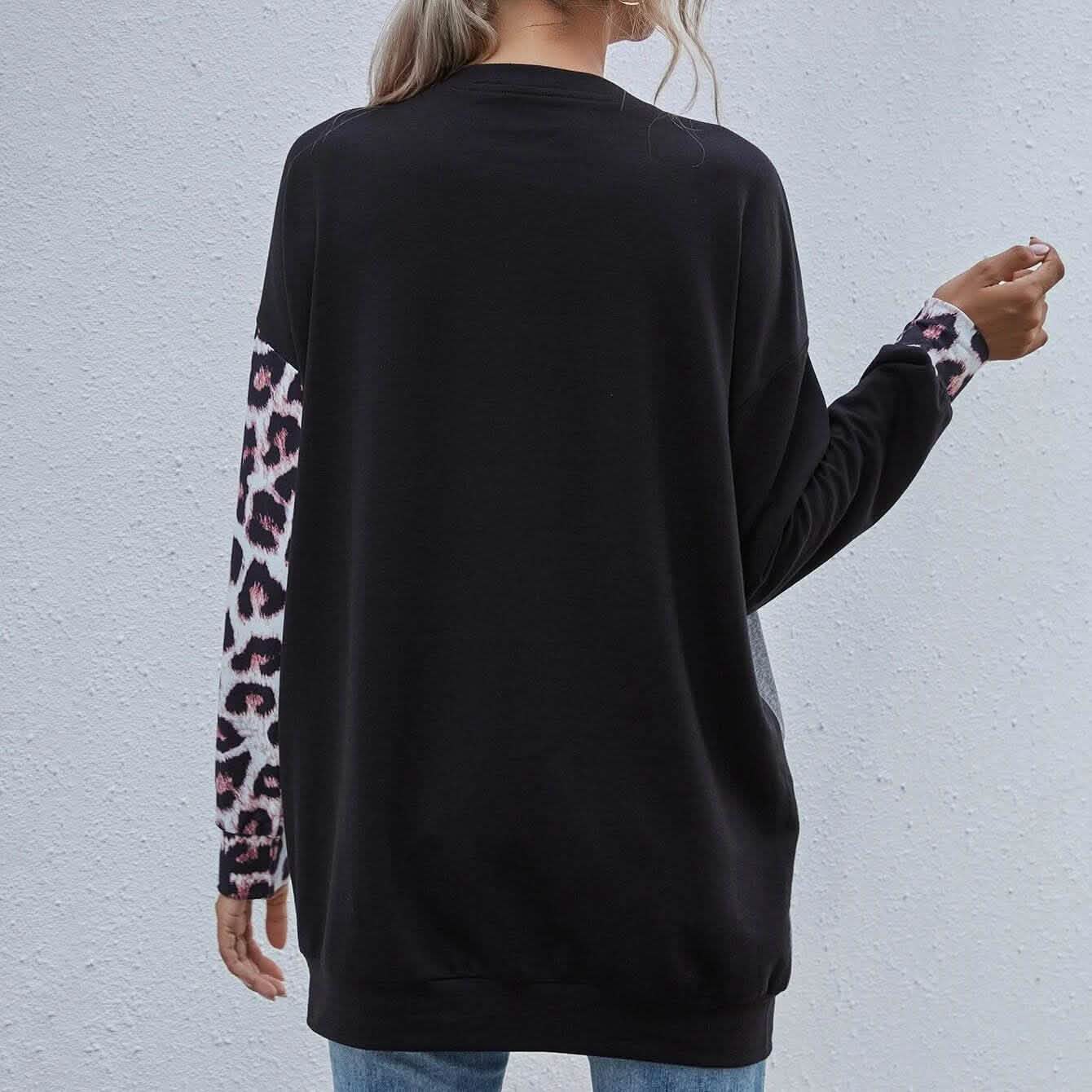 Leopard Print Colorblock Drop Shoulder Sweatshirt DailySale