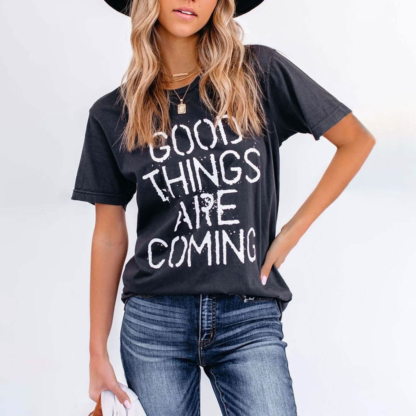 Letters Print Round Neck Short Sleeve Casual T-Shirt DailySale