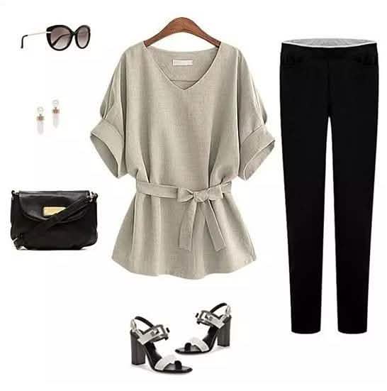 Linen-Blend Loose-Cut Casual Short Sleeve Top with Belt DailySale