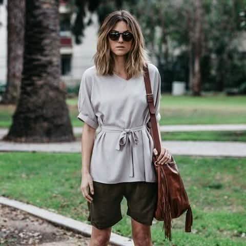 Linen-Blend Loose-Cut Casual Short Sleeve Top with Belt DailySale