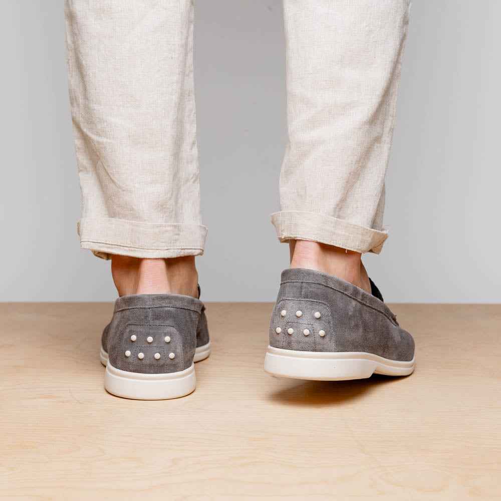 11-603-GRY BENE Sueded Italian Goatskin & Crocodile Loafer Grey