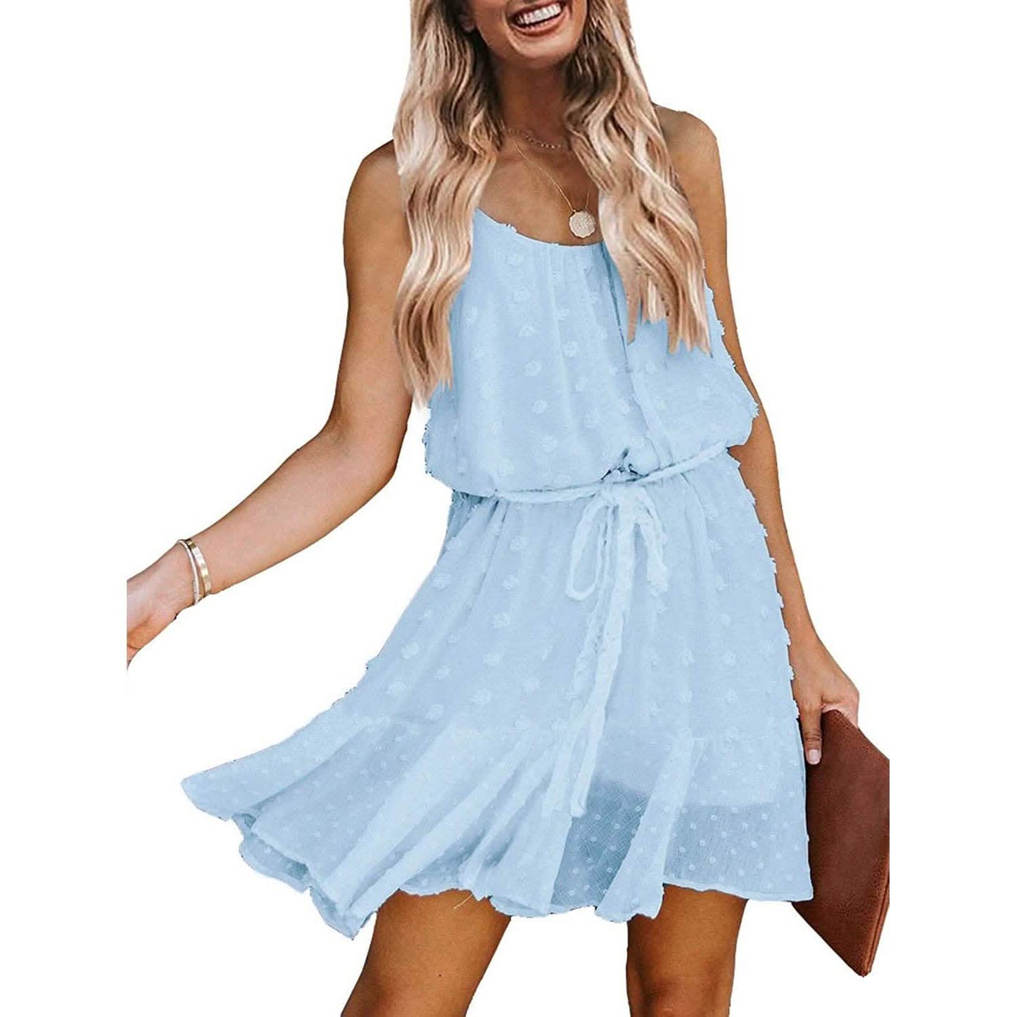 Lovinchic Women's Spaghetti Strap Tied Waist Floral Mini Dress Summer Casual Flowy Dress DailySale