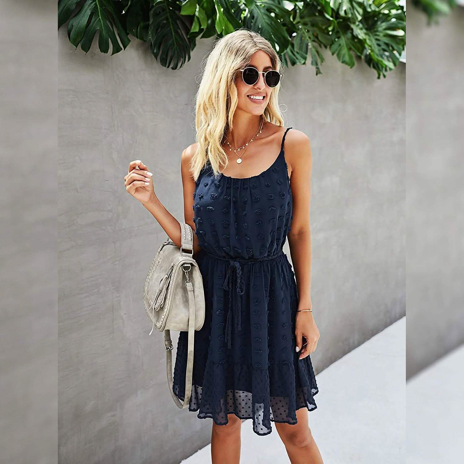 Lovinchic Women's Spaghetti Strap Tied Waist Floral Mini Dress Summer Casual Flowy Dress DailySale