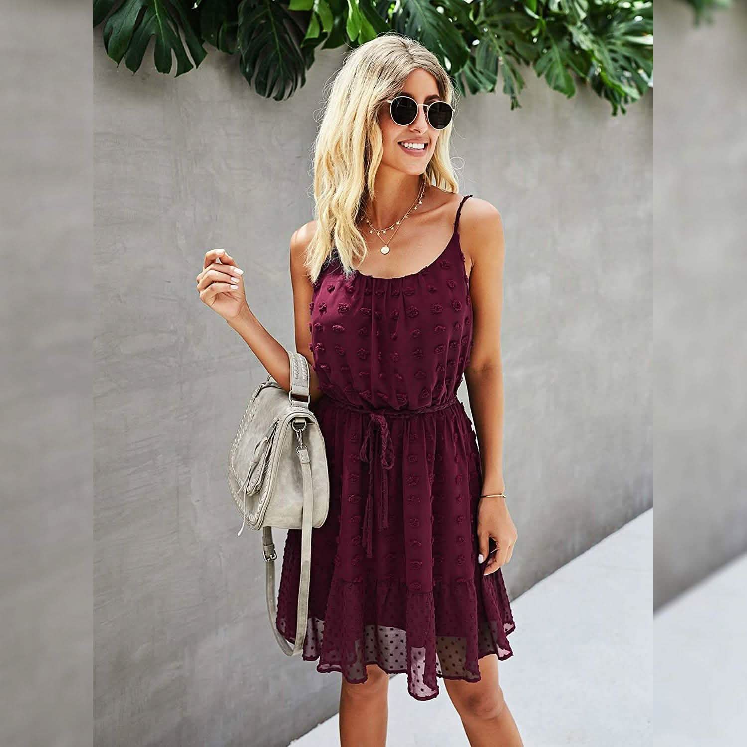 Lovinchic Women's Spaghetti Strap Tied Waist Floral Mini Dress Summer Casual Flowy Dress DailySale